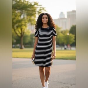 (Love, Fire) Black and White Striped Women's dress